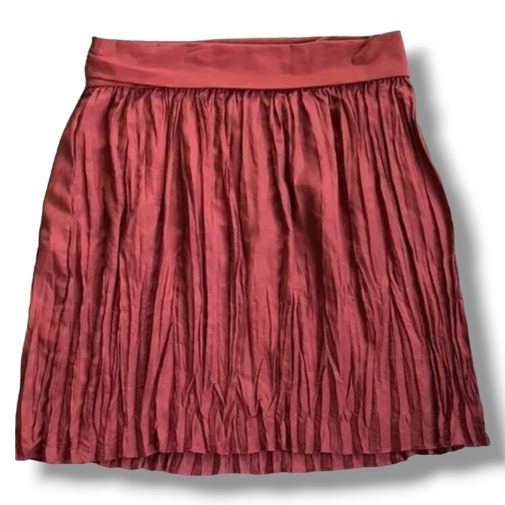 Ann Taylor Rust Color Silk Habotai Beach Crinklef Skirt - Size XS